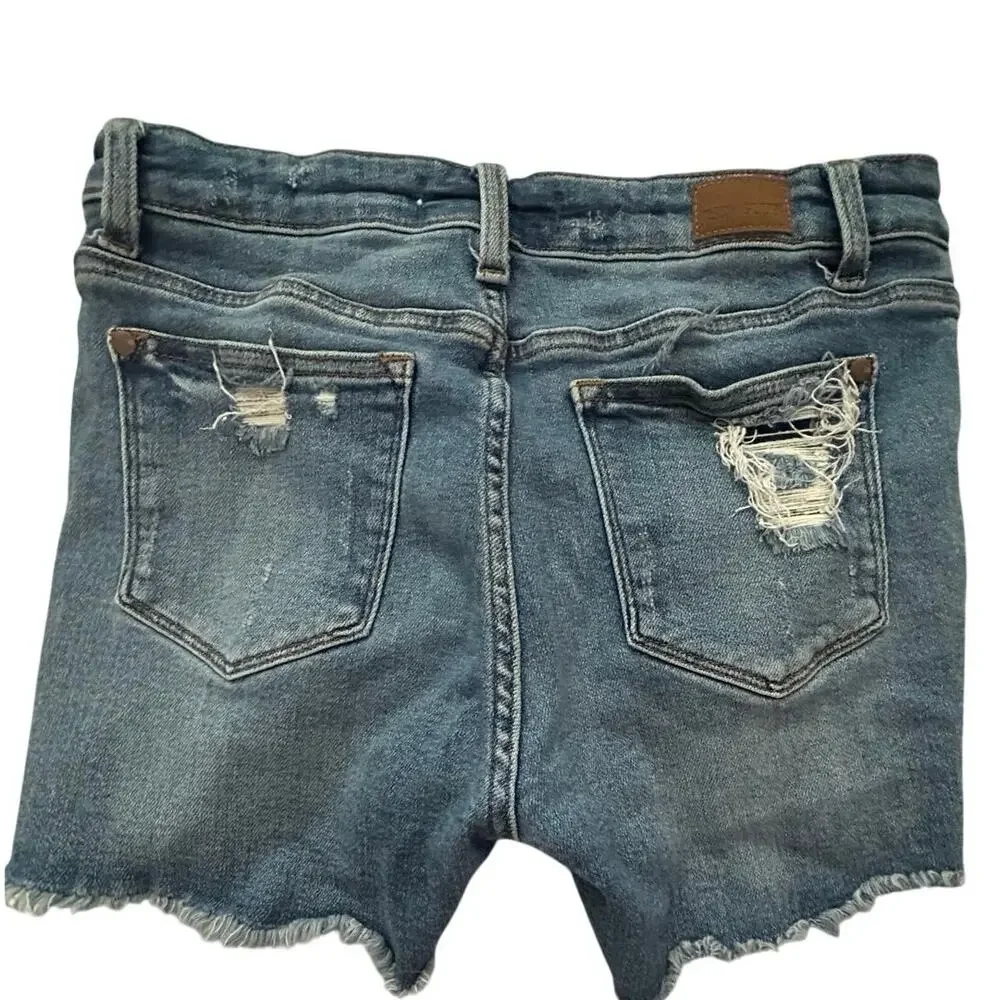 Judy Blue M High Rise Distressed Denim Shorts Sun Embroidered